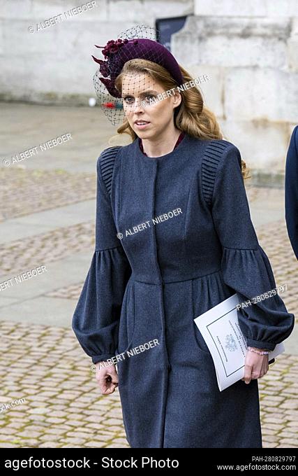 Princess Beatrice of York leave at the Westminster Abbey in Londen, on March 29, 2022, after attended the Service of Thanksgiving for the life of HRH Prince...