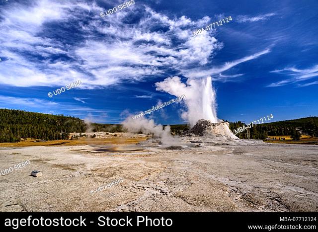 USA, Wyoming, Yellowstone National Park, Old Faithful, Upper Geyser Basin, Castle Geyser
