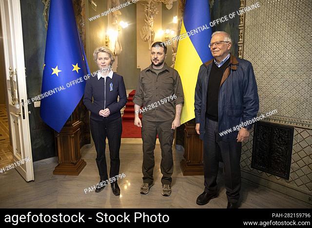 war in Ukraine. President Volodymyr SELENSKYJ (ZELENSKYY) receives EU Commission President Ursula VON DER LEYEN and Vice President Josep BORRELL on April 8th