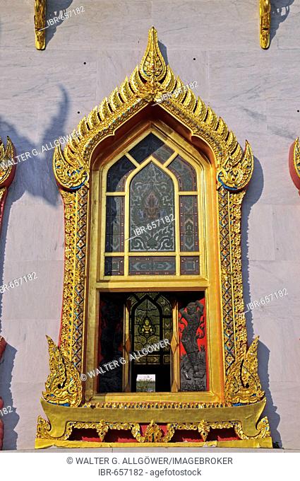 Mosaic window, Marble Temple (Wat Benchamabophit), Bangkok, Thailand, Asia