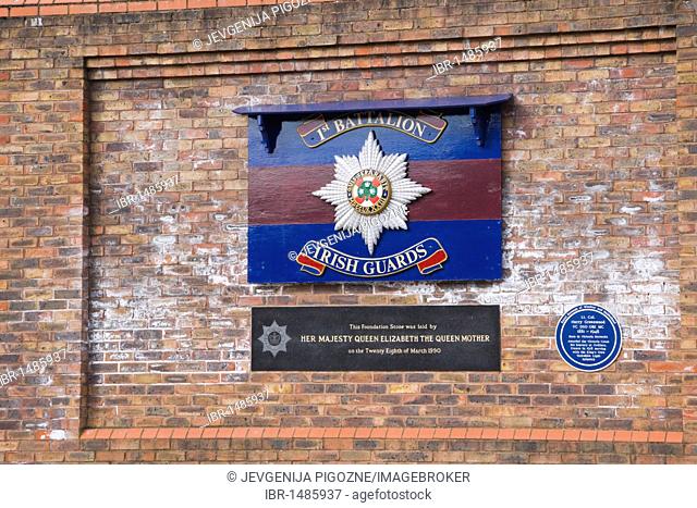 1st Battalion Irish Guards, plaque, Victoria Barracks, Sheet Street, Windsor, Berkshire, England, United Kingdom, Europe