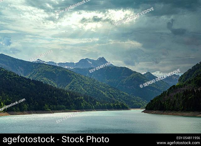 Panoramic view of Sauris lake at the aftenoon