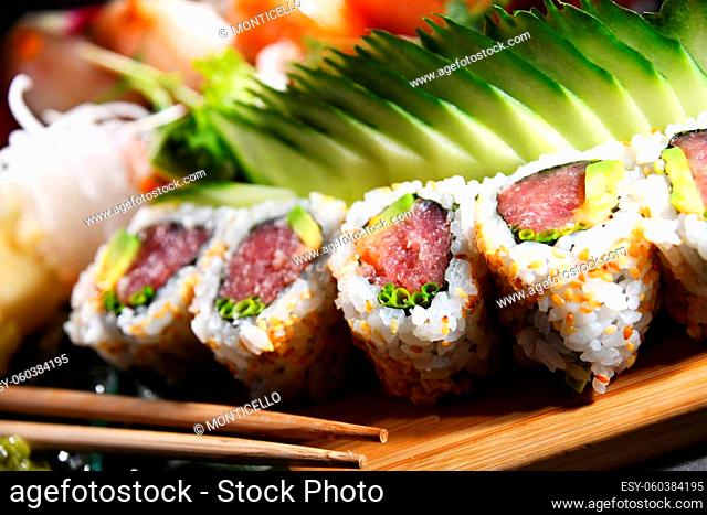 Composition with a variety of sushi rolls
