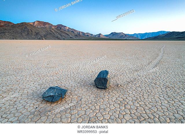 Moving boulders at Racetrack Playa in Death Valley National Park, California, United States of America, North America