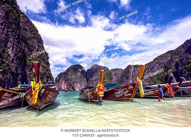 Asia. Thailand. Koh Phi Phi island. Long tail boat