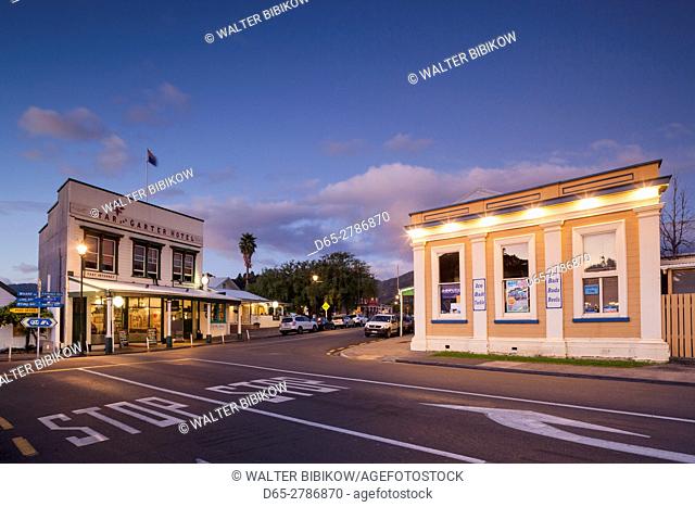 New Zealand, North Island, Coromandel Peninsula, Coromandel Town, Star and Garter Hotel and Assay House, dusk
