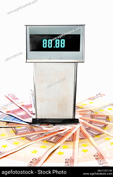 Gas pump on bank notes in euro currency