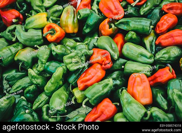 A Lot of green Peppers found as food background