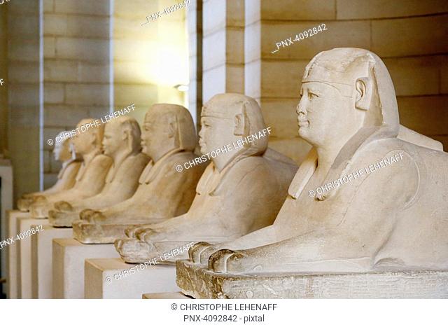 Paris 1st arrondissement, Louvre Museum. Department of Egyptian Antiquities. Six sphinxes lining the path leading to Saqqara's Serapeum
