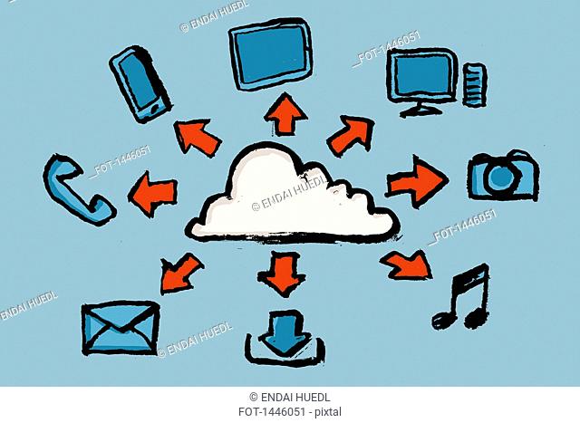 Illustrative image of cloud computing against blue background