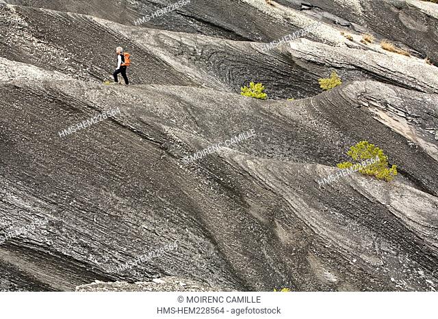 France, Alpes de Haute Provence, geological reserve near Digne les Bains, Jean Pierre Brovelli, the guide