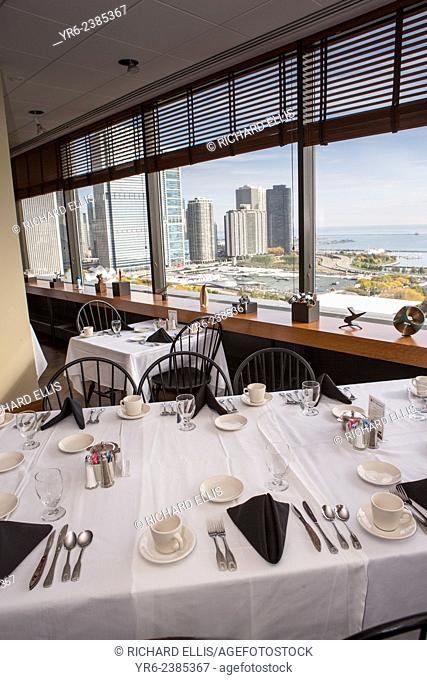 Cliff Dwellers Club interior and skyline view in Chicago USA