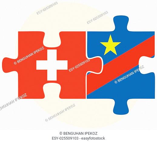 Switzerland and Democratic Republic Congo Flags in puzzle isolated on white background