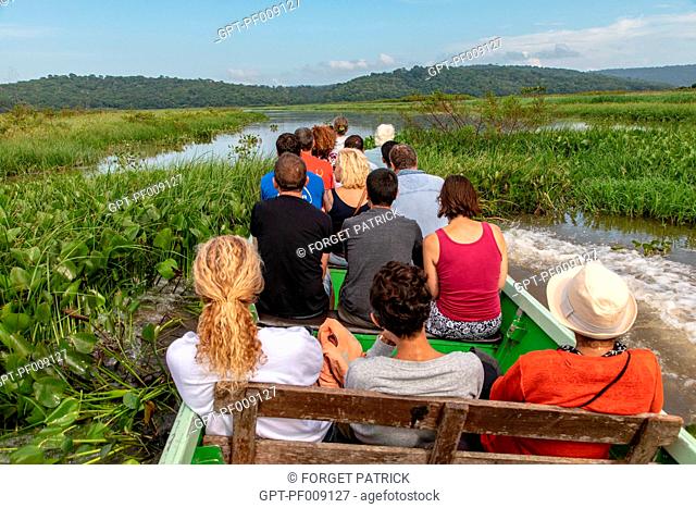 DUG-OUT CANOE RIDE IN THE NATURE RESERVE OF THE MARSHES OF KAW, ROURA, FRENCH GUIANA, OVERSEAS DEPARTMENT, SOUTH AMERICA, FRANCE