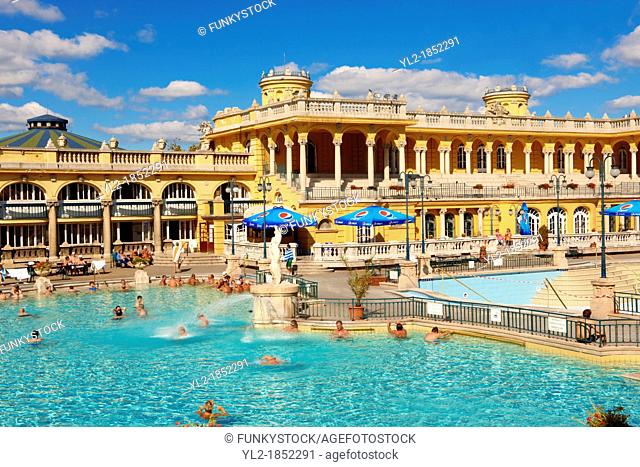 The largest medicinal thermal baths in Europe  The Neo baroque Szechenyi baths, City Park, budapest, Hungary