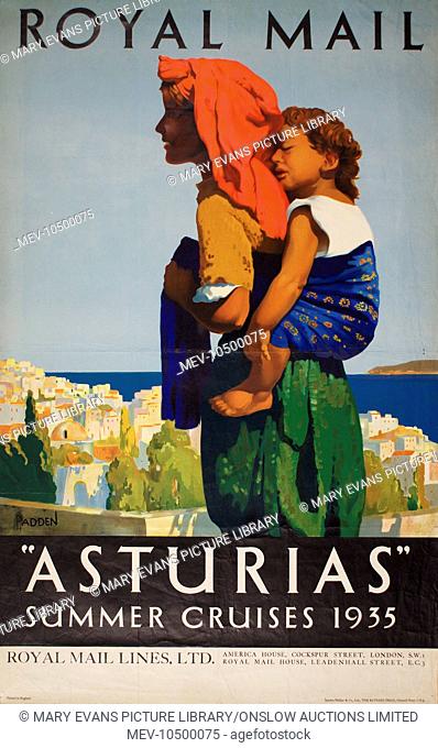 Poster advertising Royal Mail Summer Cruises on the Asturias cruise liner