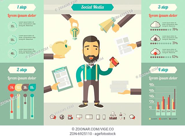 Social Media Infographic Template. Vector Customizable Elements