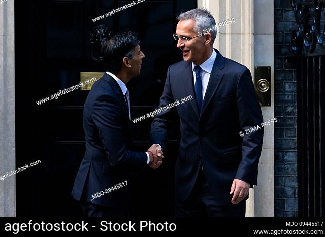 November 9, 2022, London, United Kingdom: British Prime Minister Rishi Sunak greets Secretary General of NATO Jens Stoltenberg outside 10 Downing Street in...