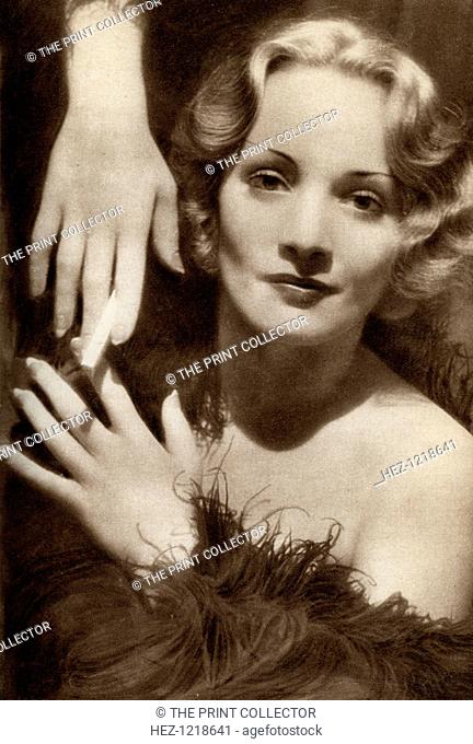Marlene Dietrich, German-American actress, 1933. Dietrich (1901-1992), was a Academy Award-nominated German-American actress, entertainer and singer