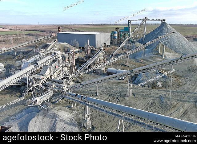 RUSSIA, DONETSK PEOPLE'S REPUBLIC - DECEMBER 5, 2023: A view of an aggregate processing plant at Kalchiksky granite quarry run by the Nedra state corporation