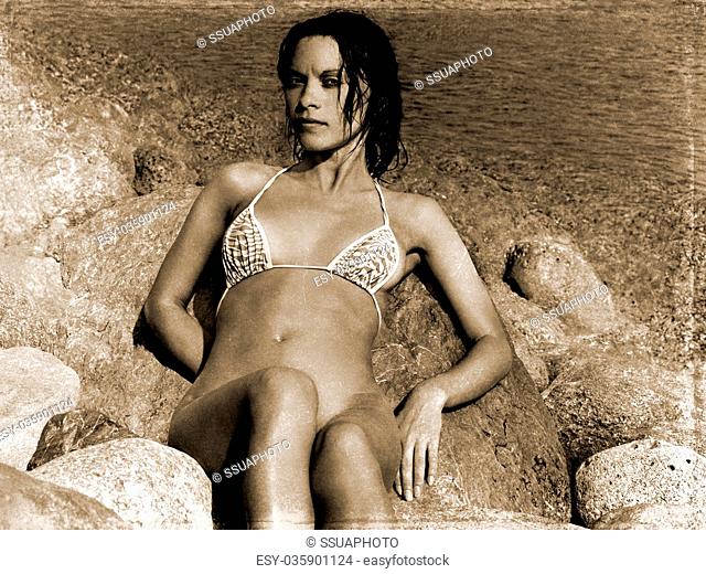 retro photo of girl on the beach