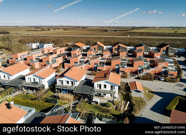 Aerial view of residential houses