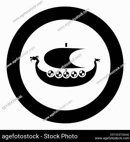Viking drakkar Dracar sailboat Viking's ship Viking boat icon black color vector in circle round illustration flat style simple image