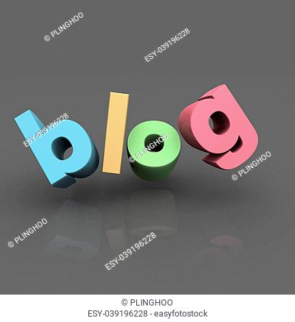 Blog word with reflection and grey background 3d illustration