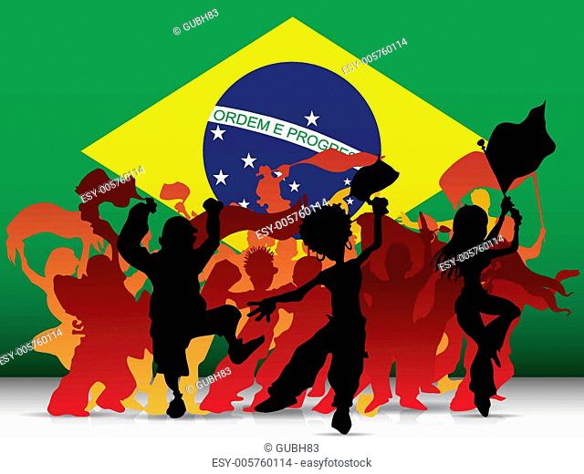 Brazil Sport Fan Crowd with Flag