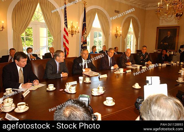 United States President George W. Bush meets National Security Advisors in the Cabinet Room of the White House in Washington, D.C