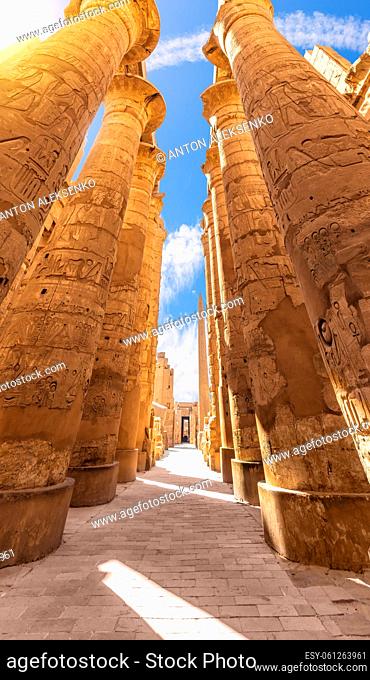 Columns of the Hypostyle Hall, Pillars ornament, Karnak Temple, Luxor, Egypt
