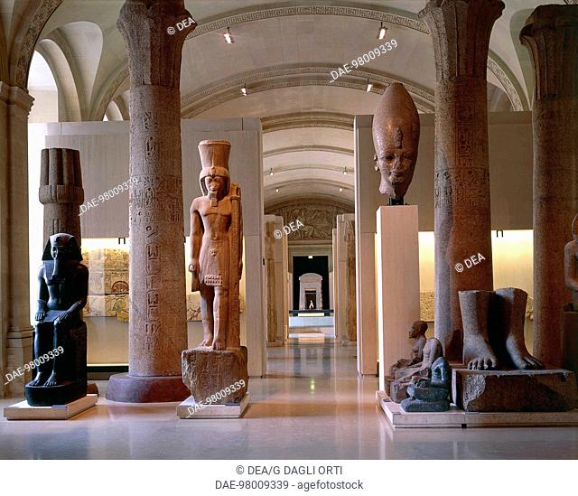 France - Ile-de-France - Paris. Louvre Museum. Egyptian antiquities rooms, room 12, Henry IV's Gallery: colossal statues from Tanis, Karnak and Thebes  Paris