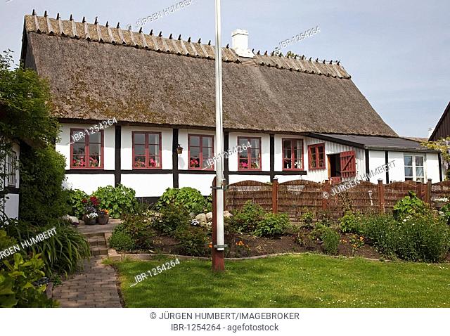 Picturesque thatched-roof house, Nyord, island of Moen, Mon, Denmark, Scandinavia, Europe