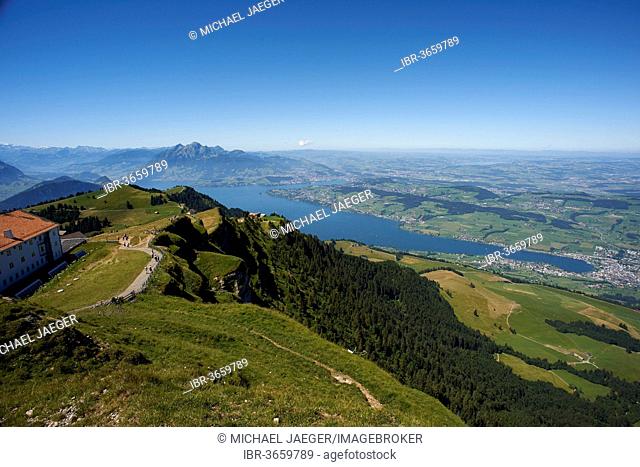View from Rigi Cog Railway over Lake Lucerne, Luzern, Canton of Lucerne, Switzerland