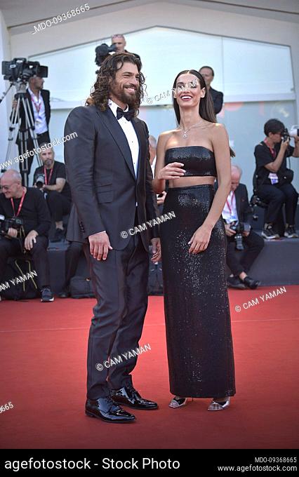 Italian actress Francesca Chillemi and turkish actor Cam Yaman at the 79 Venice International Film Festival 2022. Il signore delle formiche red carpet