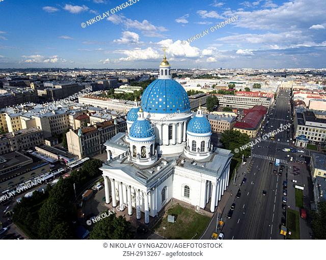 Troitsky cathedral from the height of the bird's flight. Saint Petersburg. Russia.