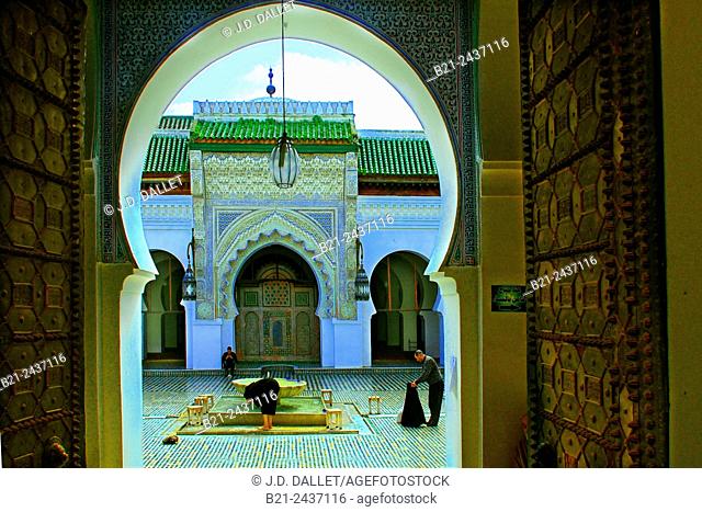 Karaouine mosque at Fes, Morocco. The al-Karaouine mosque was founded by Fatima al-Fihri in 859 with an associated school, or madrasa