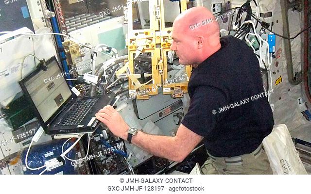 European Space Agency astronaut Andre Kuipers, Expedition 31 flight engineer, uses a computer while working with Anomalous Long Term Effects on Astronauts...