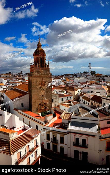 City of Carmona in the province of Seville, view from the Torre del Oro to the church of San Bartolome and the old town, Andalusia, Spain, Europe