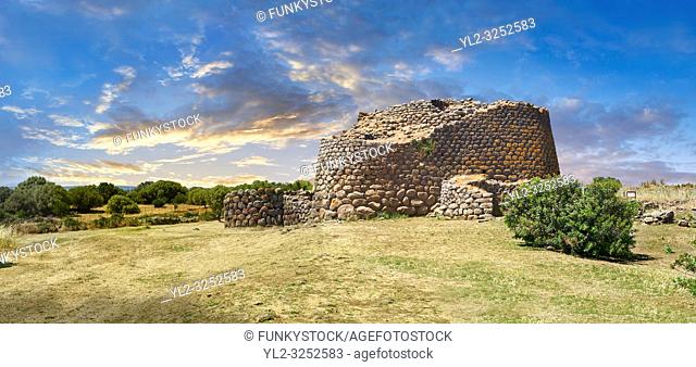 Picture and image of the prehistoric triangular shaped magalith ruins of Nuraghe Losa, archaeological site, Bronze age (14 -9 th century BC), Abbasanta