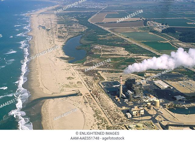 Aerial over power plant on the Ventura County coast, California