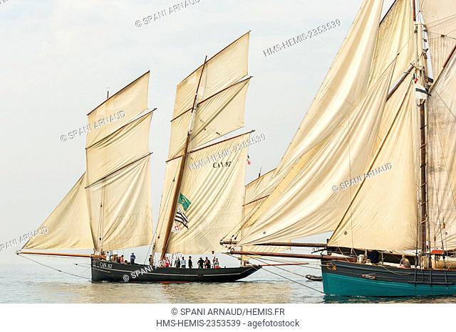France, Finistere, Douarnenez, Type of boat Cancalaise participating in the parade of sailboats