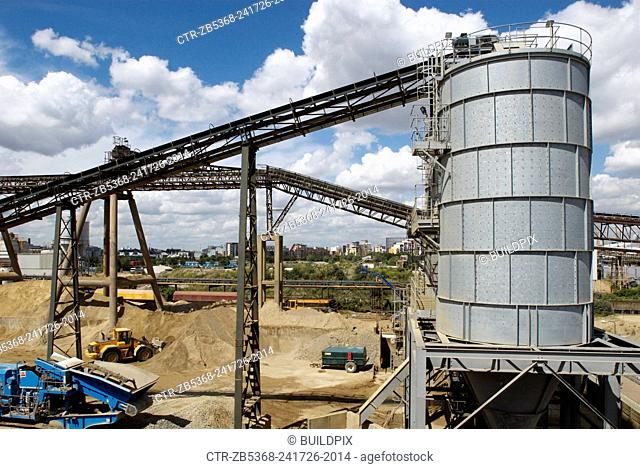 Water storage tanks at an aggregate plant, Greenwich, South-East London, UK