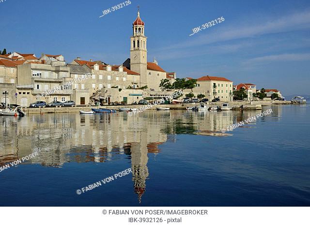 Harbour of Sutivan in front of the Sveti Ivan Church, Sutivan, Island Brac, Dalmatia, Croatia