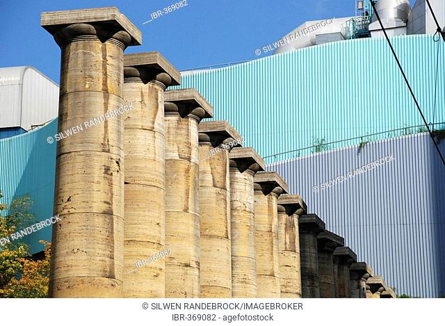 Travertin columns from the quarry Lauster with the garbage combined heat and power station Stuttgart Muenster Baden Wuerttemberg Germany