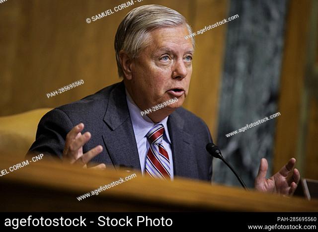 Committee Ranking Member Sen. Lindsey Graham (R-SC) speaks during a Senate Budget Committee hearing on whether taxpayer dollars should go to companies that...