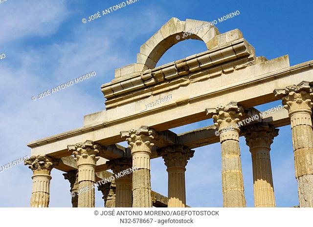 Ruins of Diana's temple in the old Roman city Emerita Augusta, Mérida. Badajoz province, Extremadura, Spain