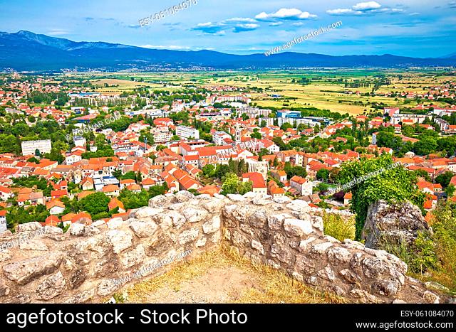 Town of Sinj view from historic fortress, Dalmatia Hinterland region of Croatia
