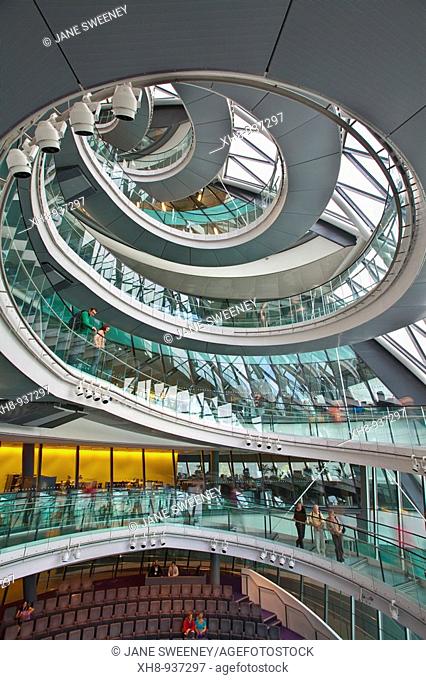 Spiral staircase, City Hall designed by Norman Foster, London, England, UK