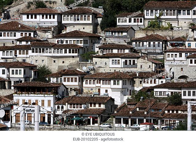 Ottoman houses in the old town with white painted exteriors and tiled roof tops